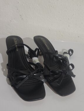 BCBGeneration Merez Black Strappy Knot Mule Heels